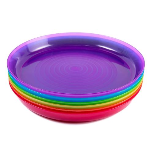 Kids Plastic Dinnerware Set of 6 Multi Color Plates - Reusable, BPA-Free, Dishwasher Safe and Microwaveable