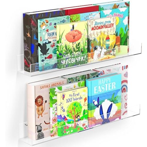 Tatub 24" Acrylic Wall Bookshelves 2 Packs, Floating Bookshelf for Kids, Clear Floating Shelves for Bedroom, Nursery with Free Screwdriver