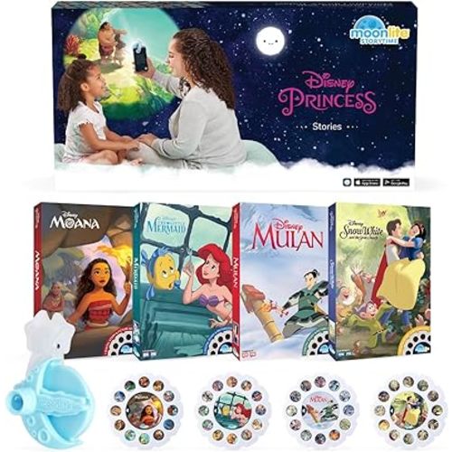 Moonlite Mini Projector with 4 Disney Princess Stories Edition - A New Way to Read Stories Together - 4 Digital Stories with Light Projector - Disney Princess Toys and Gifts for Kids Ages 1 and Up