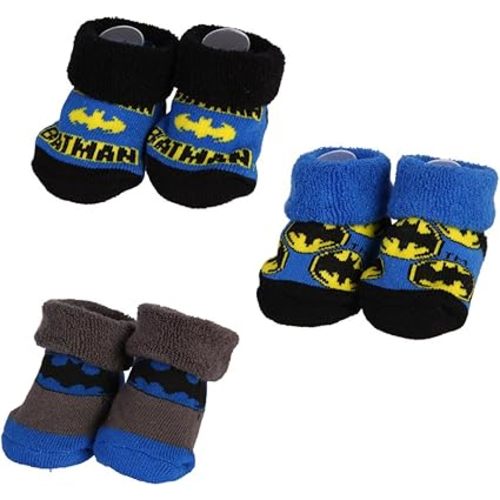 3 Pairs Batman Baby Socks Baby Booties Gift Box Set Infant Size 0-6 Months