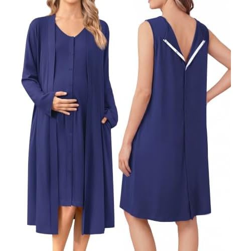 Ekouaer Labor and Delivery Gown and Robe Set for Hospital Nursing Nightgown