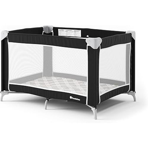 Foundations Sleep 'N Store Baby Foldable Pack and Play Yard for Hotels, Portable Playpen with Removable Bassinet, Travel Playpen with Storage Bag & Foam Mattress, Great for Daycares, Graphite