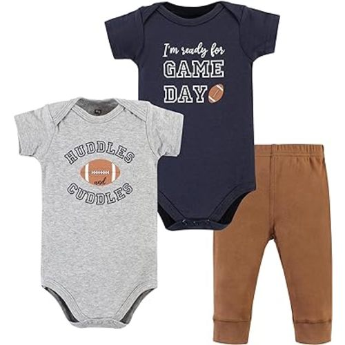 Hudson Baby Unisex Baby Cotton Bodysuit and Pant Set, Football Huddles Short-Sleeve, 0-3 Months
