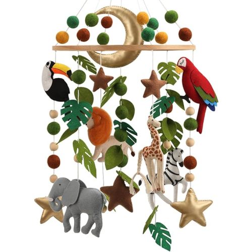 Safari Mobile for Crib - Colorful high Contrast Gender Neutral Jungle Crib Mobile for a Safari Themed Nursery