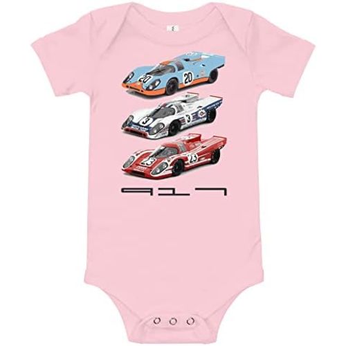Vintage European Endurance Race Cars Baby Short Sleeve Onesie One Piece Heather Columbia Blue Car Enthusiast