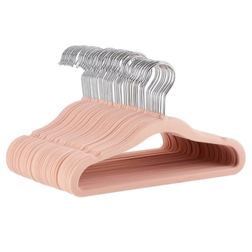 Amazon Basics Kids Velvet, Non-Slip Clothes Hangers for Infant and Toddler, 11.6 in (for baby clothes), Pack of 50, Blush