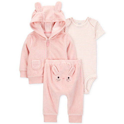 Baby Girls Bunny Little Hooded Cardigan, Bodysuit & Pants, 3 Piece Set