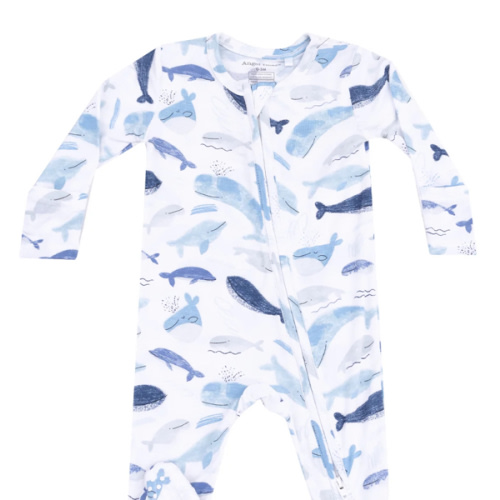 2-Way Zip Footie, Blue Whales – SpearmintLOVE