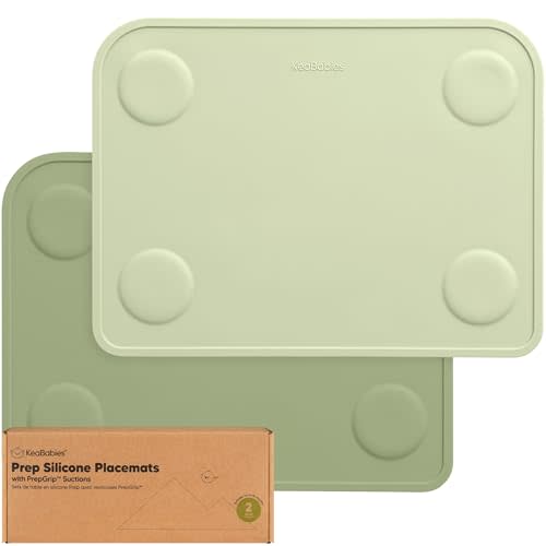 KeaBabies 2pk Silicone Placemats for Toddlers, Kids - 12x9 Non Slip Suction Baby Silicone Placemat for Restaurants, Dining Table,Travel, Easy to Clean, Food Grade/BPA-Free, Small Baby Table Mat (Sage)
