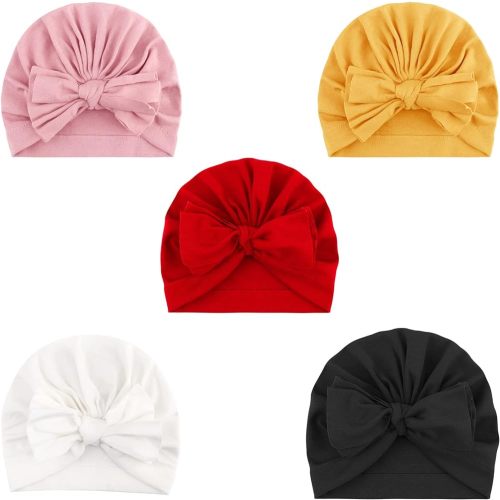 Newborn Baby Hats Hospital Hat Beanie Infant Bow Hats Baby Cotton Hats for 0-6 Months