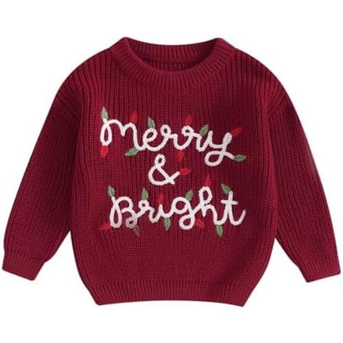 Toddler Baby Boy Girl Christmas Sweater Letter Embroidery Pullover Sweatshirt Knitwear Infant Fall Winter Clothes