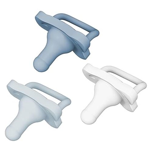 Dr. Brown's HappyPaci 100% Silicone Baby Pacifier, Contoured One-Piece Design, Blue/Light Blue/White, 0-6m, BPA-Free, 3-Pack