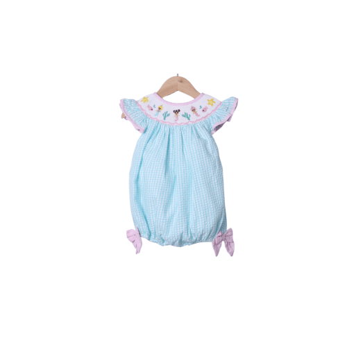 Smocked Turquoise Seersucker Mermaid Bubble