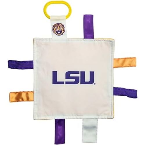 Louisiana State University Crinkle Learning Lovey Sensory Plush Blanket - Tag Toys for Babies - Baby Stroller Toys - Sports Team Pride MVP Registry Gift w/Stroller Clip (8 x 8 Tag Toy)…