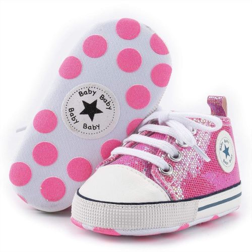 Unisex Baby Soft Sole Sneakers, Canvas Denim High Top, Newborn Infant First Walkers