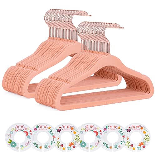 Baby Velvet Hangers,50 Pack Children Clothes Hangers Ultra Thin Non Slip Clothes Racks with 6 Pcs Kids Clothing Dividers