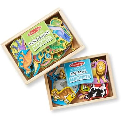 Melissa & Doug Wooden Magnets Set - Animals and Dinosaurs with 40 Wooden Magnets