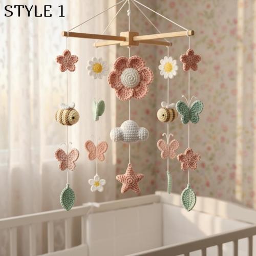 Crochet Baby Mobile Bee Butterfly Flower Cloud Star Leaf Boho Neutral Nursery Decor Handmade Gift