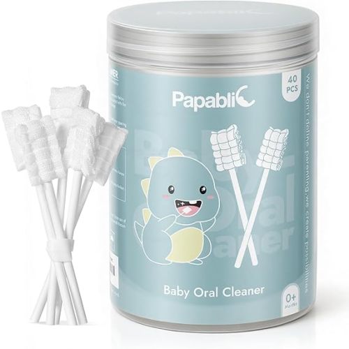 Papablic Baby Tongue Cleaner, Baby Oral Cleaner, Disposable Infant Mouth Cleaner Newborn, Upgrade Gum Cleaner with Paper Handle for Infants Ages 0-2 Years, 40 Pack