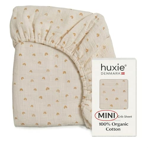 Mini Crib Sheets - Organic Cotton Muslin Fitted Crib Sheet for Pack and Play - Ultra-Soft and Breathable for Boys and Girls (Mini Rainbows)