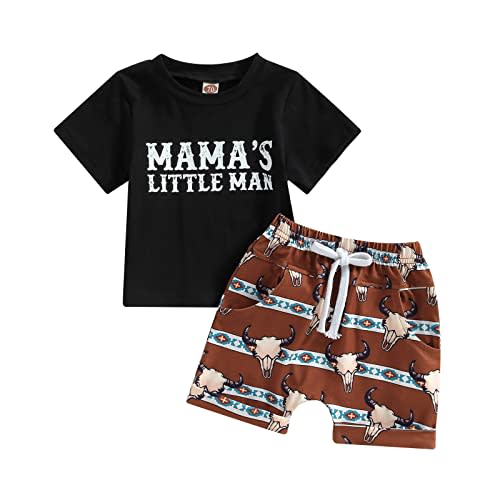 Gueuusu Western Baby Boy Summer Clothes Cow Print Short Sleeve T-Shirt Casual Jogger Shorts Toddler Cowboy Outfit