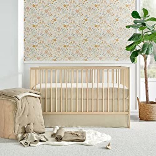 Levtex Baby - Cloud Muslin Crib Bed Set - Baby Nursery Set - Cacao and Beige Stars - Grey Textured Muslin - 5 Piece Set Includes Quilt, Fitted Sheet, Two Swaddles & Bear Lovey
