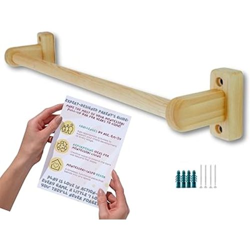 32.5 in. Long Montessori Pull Up Bar for Babies | Excercise Guide, Hand-Made, Assembled, Quality Wooden Toy Bar for Infants, Ballet Bar for Toddlers.