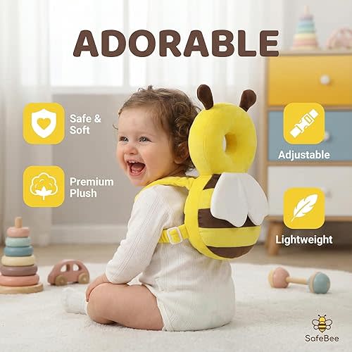 Baby Head Protector Backpack -Soft & Lightweight Pads - Prevents Bebes Backward Fall Bee Plush Stuffed