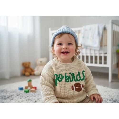 Baby Go Birds Sweater | Hand Knitted Philadelphia Eagles Outfit | Newborn Super Bowl Photo Prop | Game Day Fan Set 0-3 6-12 12-24Months 2-3T