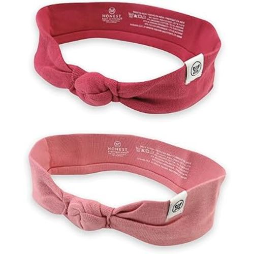 HonestBaby Multipack Knotted and Bow Headbands Hair Accessory Organic Cotton for Infant Baby Girls, 2-Pack Pink Rose, One Size