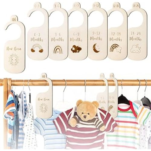 7pcs Baby Closet Dividers for Clothes Organization, Wooden Double-Sided Baby Clothes Dividers for Closet, Wooden Baby Clothes Organizer from Newborn to 24 Months