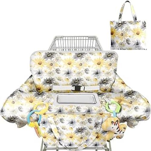 Black Shopping Cart Cover for Baby 2-in-1 High Chair Cover with Safety Harness Multifunctional Daisy Pattern Cart Covers for Babies Soft Padded Grocery Cart Cover for Baby Boy Girl