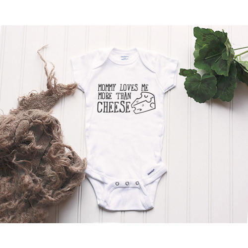 Cheese Onesie® - Mommy Loves Me More Than Cheese, Cheese addict, cheese is life, take home outfit, new baby outfit, funny baby cheese outfit
