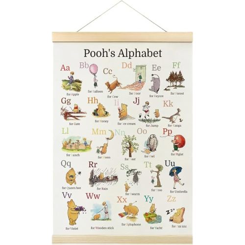 Winnie Alphabet Hanger Frame Wall Decor Cute Bear ABC Poster, 12x16 Inch