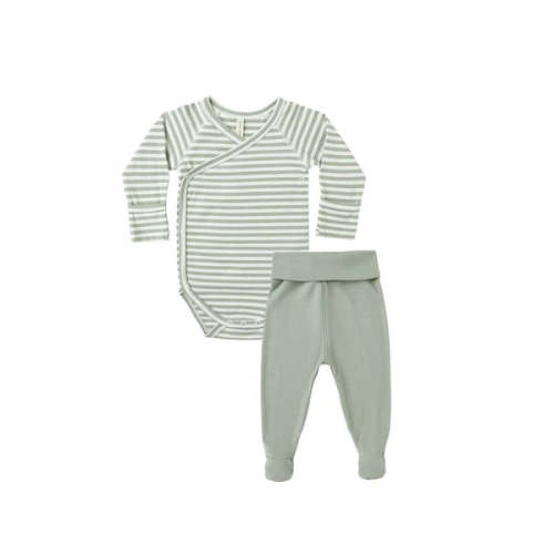 Quincy Mae Side Snap Bodysuit + Pant Set ~ Fern Stripe | Wee Mondine