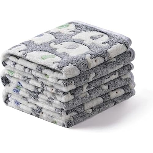 1 Pack 3 Blankets Super Soft Fluffy Premium Cute Elephant Pattern Pet Blanket Flannel Throw for Dog Puppy Cat Dark Grey Small(23x16 inch)