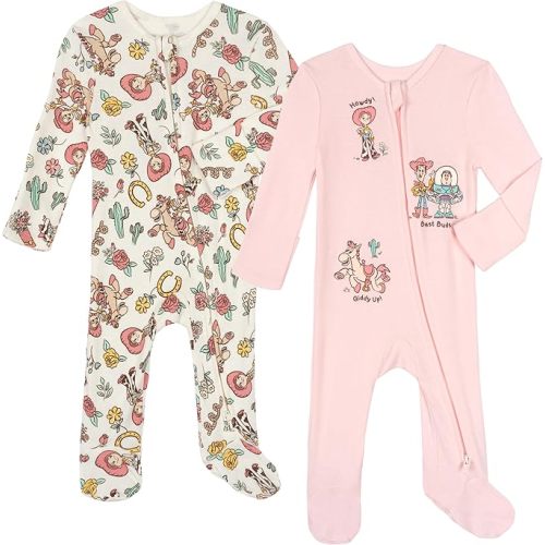 Disney Baby Girls 2 Pack Zip Up Sleep N' Plays Newborn to Infant Sizes (Newborn - 24 Months)
