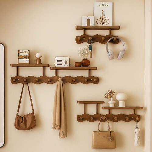 Wall Mounted Shelf Rack Wall Mounted Bamboo Storage Shelf with Hooks – Avelia Living