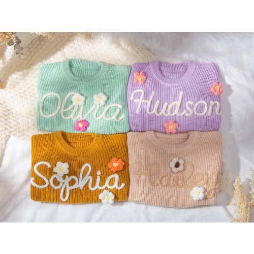Hand Embroidery Sweaters,Personalized Baby Name Sweater,Toddler Sweater With Name,Newborn Sweater Gift For Baby Boy Girl,Baby Shower Gifts
