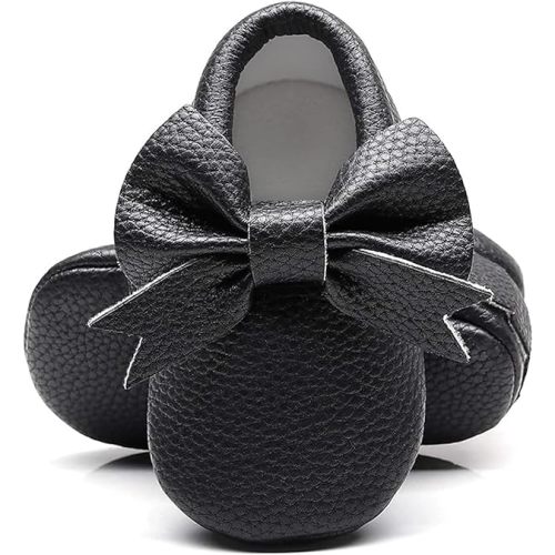 Bebila Double Bow Fringe Baby Moccasins - Soft Sole Baby Shoes Girls Toddler Crib Flats