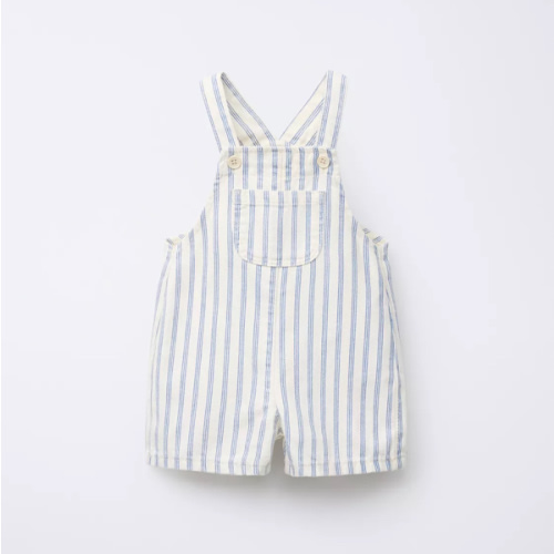STRIPED TWILL OVERALL SHORTS - Ecru | ZARA United States