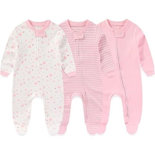 Baby Boy Girl 3 Pieces Zipper Rompers Cotton Newborn Unisex Footed Jumpsuits Long Sleeve Infant Clothes