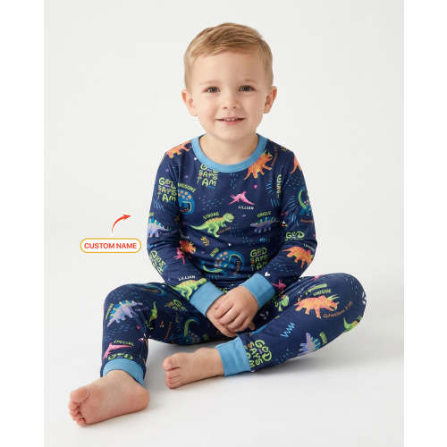 Custom Name God says I am Dinosaur Bamboo Two Piece Long Sleeve Pajama Set