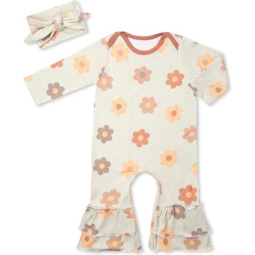 Ruffle Romper & Head Wrap Set, 3-6M