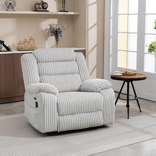 ERYE Oversized Swivel Glider Rocker Chair Power Reclining Chair W/Vibration Heat and USB-C Ports,Modern Power Recliner Armchair Corduroy Upholstered Living Room Nursery Armchair