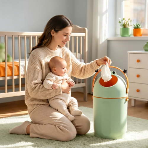 Diaper Pail, 15L Capacity Diapers Garbage Can with Odor-Sealing Flap, Holds Up to 16 Diapers, Diaper Trash Can for Nursery Bathroom Living Room Use