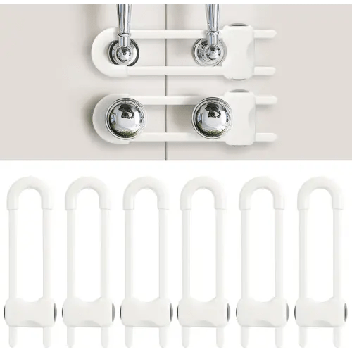 Baby Proofing Cabinets, Sliding Cabinet Locks for Babies, Adjustable U Shaped Baby Safety Locks, Childproof Cabinet Latch for Kitchen, Bathroom, Drawer, Cupboard Doors Knobs & Handles (6 Pack White)