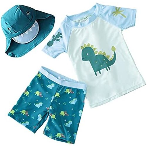 Baby-Boys Toddler Long Sleeved Rashguard Swim Bathing Suit and Sun Hat Set