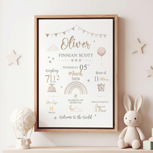Personalized Newborn Birth Info Canvas Prints with Name and Date Wall Decor Ship from USA Baby Shower Gift for New Parents - CALLIE