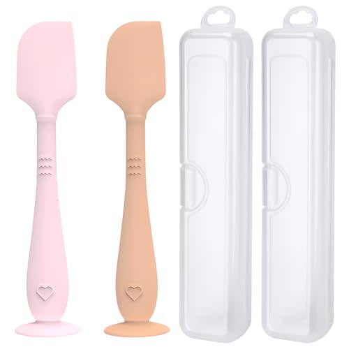 2 Pack Diaper Cream Spatula with Hygienic Travel Case, Butt Spatula Baby with Suction Base, Baby Butt Paste Spatula, Soft Silicone Diaper Rash Cream Applicator Large Size (Pink & Brown)